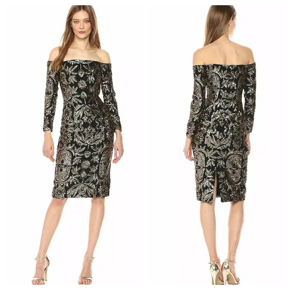 Nicole Miller Tarnished Sequin Off Shoulder Dress